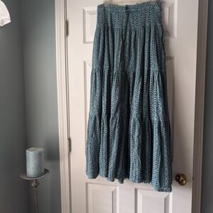 Oli & Hali Dusty Teal Eyelet Tiered Maxi Skirt